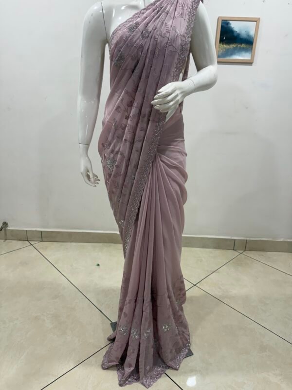 PASTEL PINK SAREE with SILVER FANCY WORK